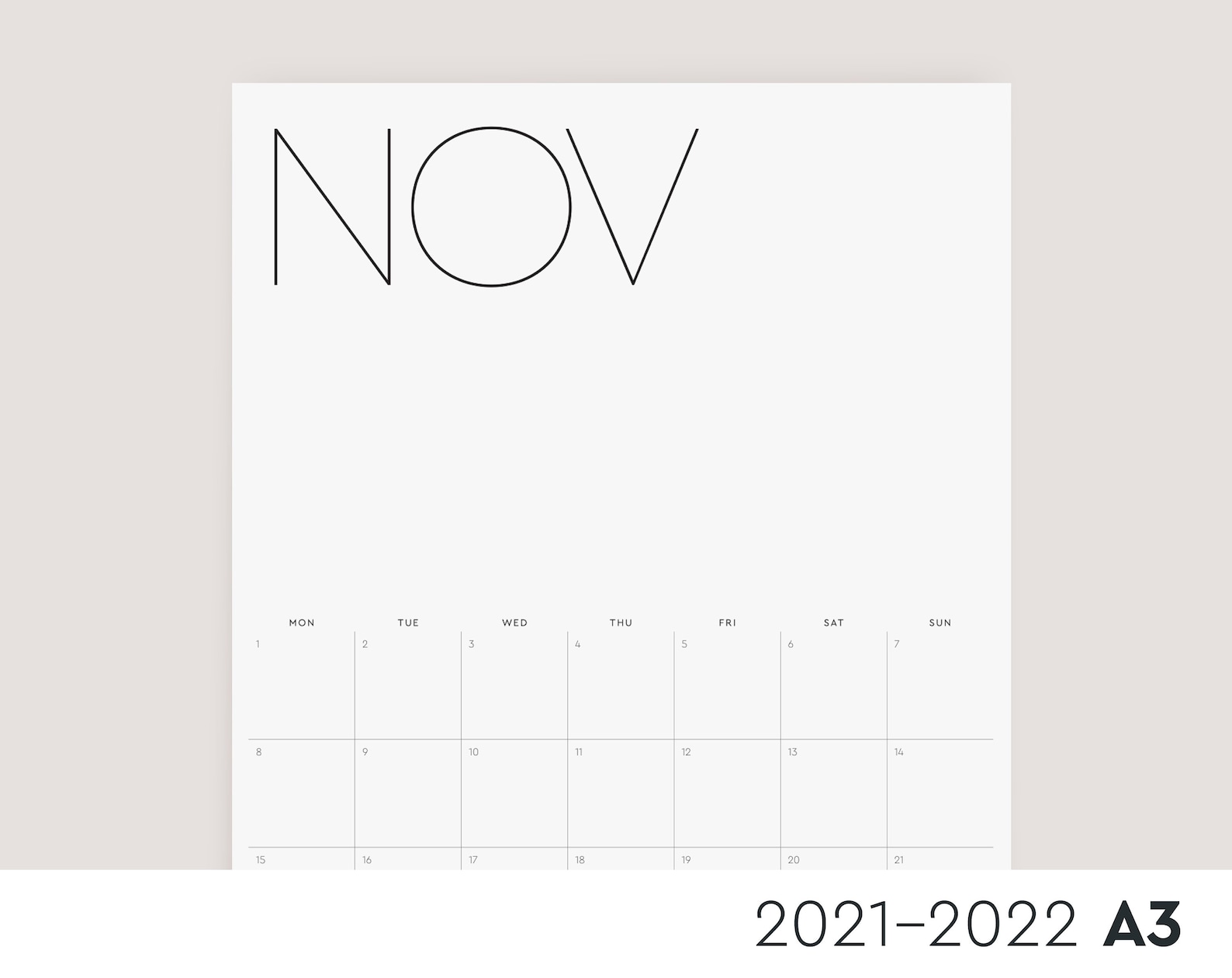 calendar 202122 printable a3 monday start financial year
