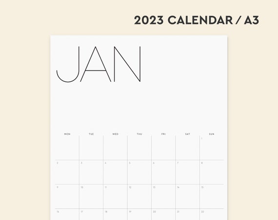 2023 A3 Monthly Calendar Printable Minimal Portrait Calendar - Etsy ...