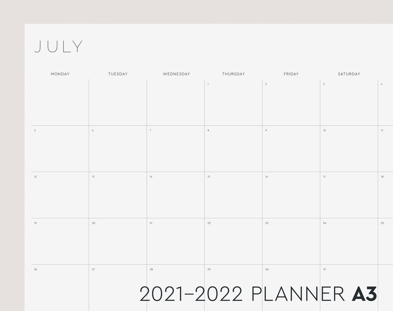 monthly planner 2021 22 a3 printable monday start etsy