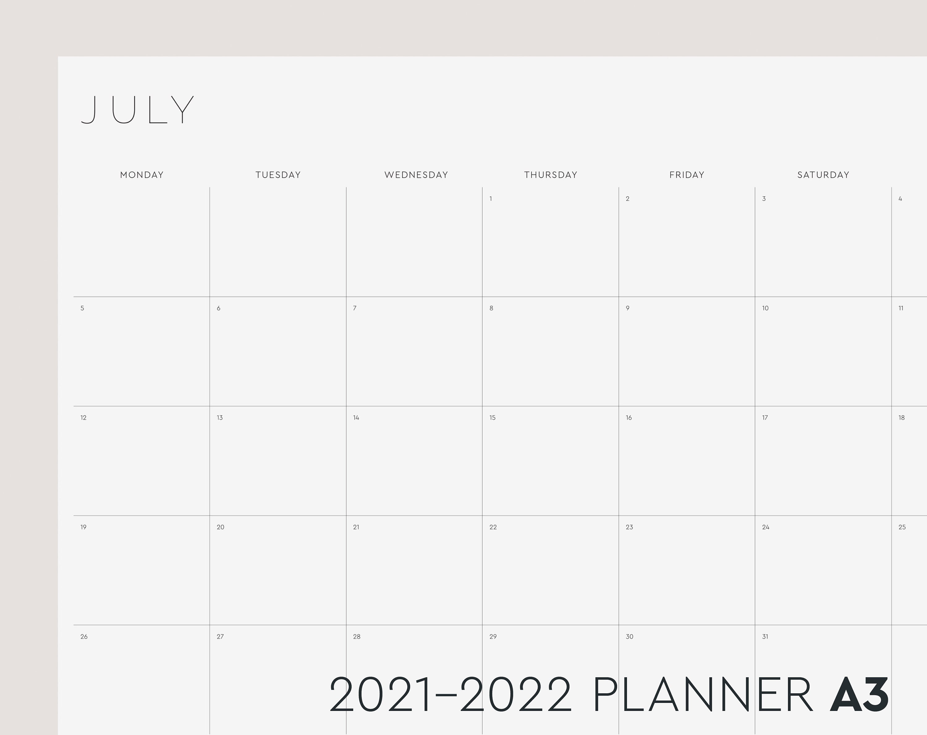 monthly planner 2021 22 a3 printable monday start etsy