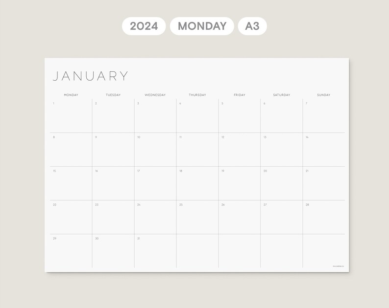 2024 a3 monthly planner printable monday week start etsy australia
