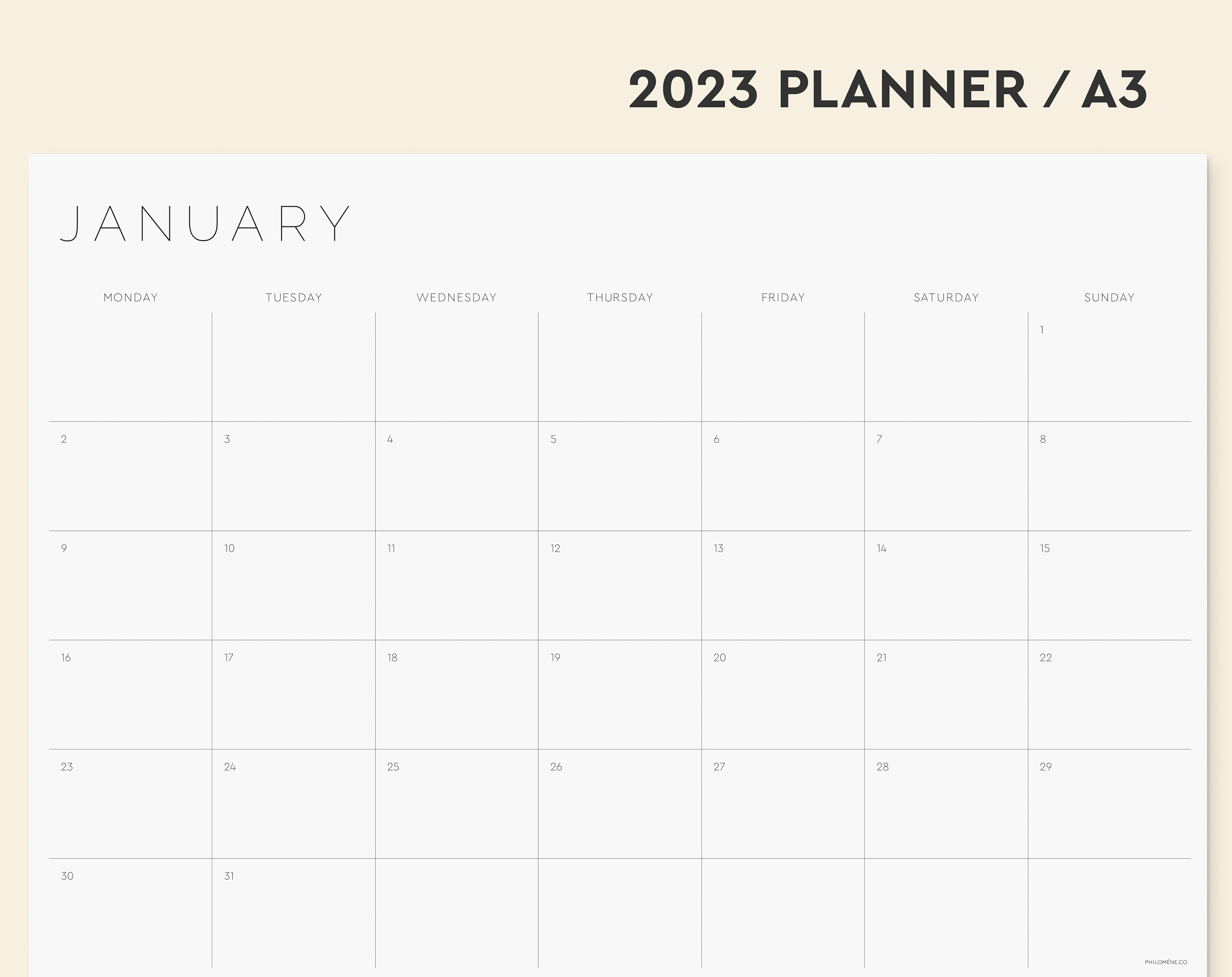 2023 A3 Monthly Planner Minimal Printable Planner Monday - Etsy UK