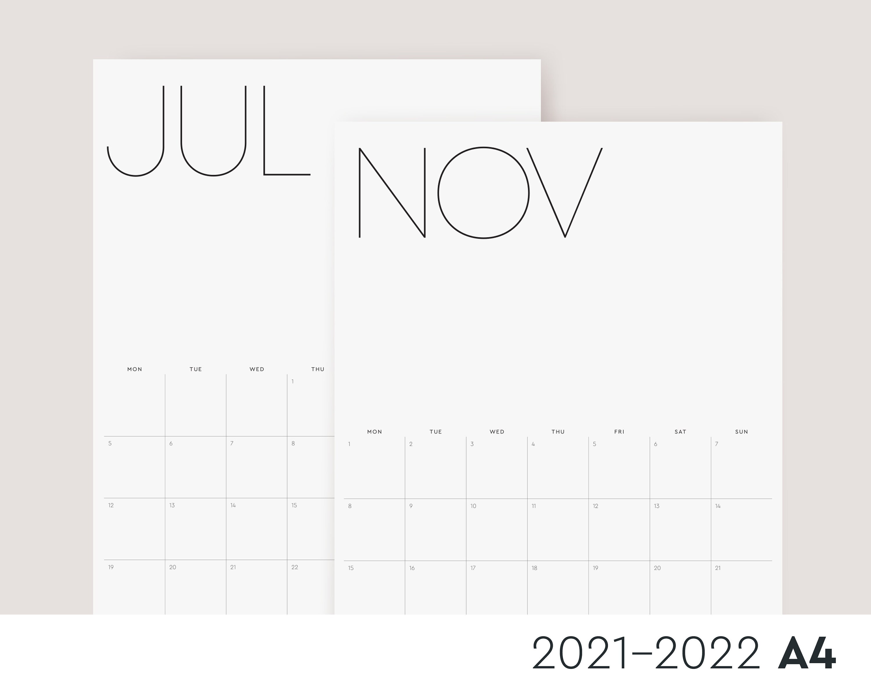 calendar 202122 printable a4 monday start financial year etsy