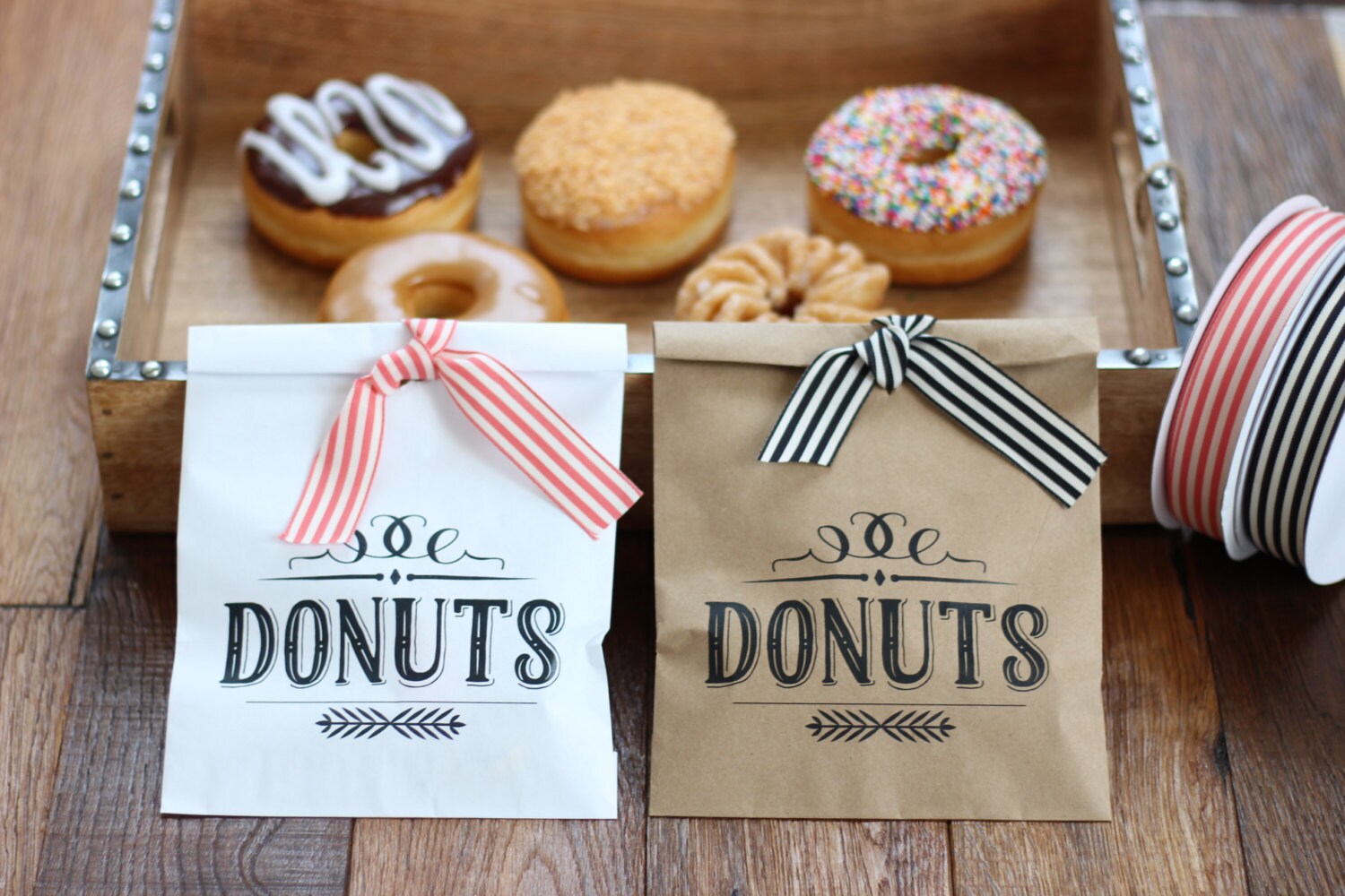 Wedding Favor Bags. Vintage Donut Bags. Wax Lined Bags.