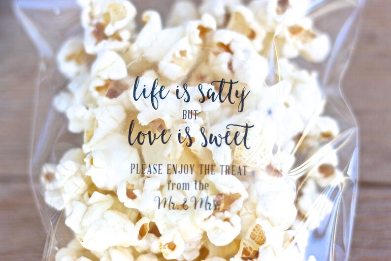 Life is Saltylove is Sweet Popcorn Wedding Favor Stickers. Etsy