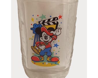 Bicchiere in vetro vintage Walt Disney World Topolino 2000 in rilievo 3D McDonalds