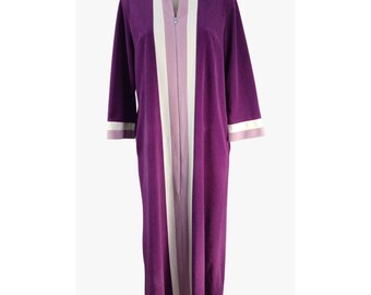 Vintage Vanity Fair Purple Zip Up Lounge Robe Lavendar White Stripes Size 12