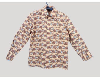 Nulook Mens 70s Polyester Roadster 20s Theme Shirt Sikze M 16.5 Neck 34/35 Brown