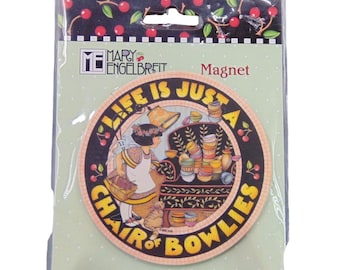 Vintage Mary Engelbreit Chair of Bowlies Round Magnet New on Original Package