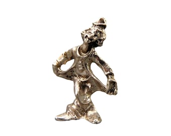 Statuetta in miniatura color argento da clown, stile vintage, Taiwan, inchino da circo, 2,25 pollici