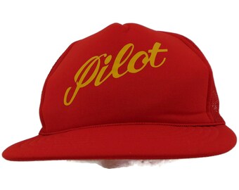 Vintage 80s Red Pilot Trucker Hat, K Studio Snapback NOS
