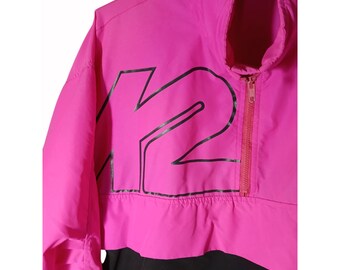 K2 Pink Black Half Zip Pullover Windbreaker Jacket Drawstring L Pockets yk2