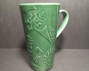 Starbucks Vintage Chaleur Embossed Green Ceramic Travel Mug Siren Mermaid