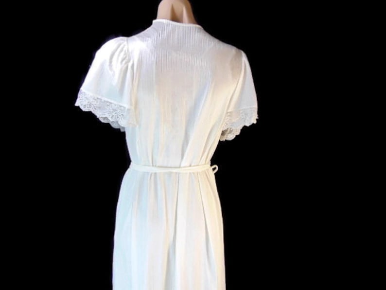 Vintage Henson Kickernick Cream Set Gown Robe S Lace Long Nylon USA Made