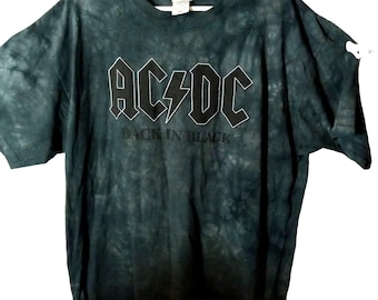 Vintage Liquid Blue AC DC Back In Black Tie Dye T Shirt 2X Cotton Rock Band Tee