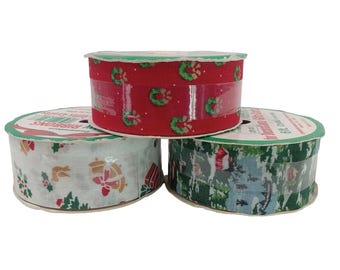 Vintage Commodore Holiday Christmas Ribbon Lot 3 Spools Deadstock 6 Yards USA