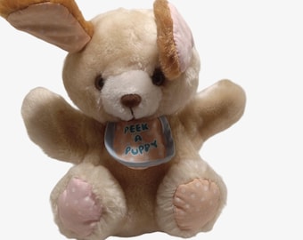 Vintage Gerber Peek A Puppy Plush Stuffed Animal With Polka Dot Ears Paws Puppet