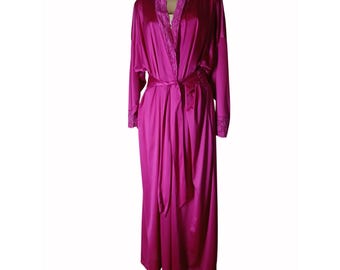 Vintage Vanity Fair Pink Satin Robe, Lace Trim, Made in USA (M)