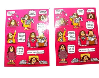 Vintage 1993 Cathy Comic Stickers GuiseWite Studio Lot 2 Pink Sheets Hallmark