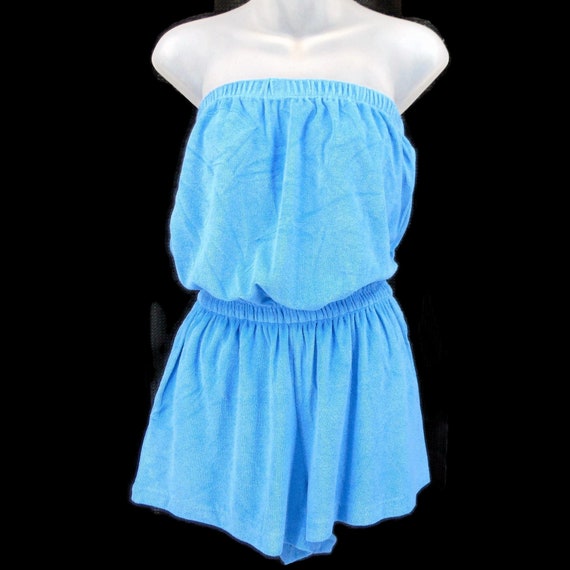 Granada Blue Vintage Terry Cloth Romper M Straples