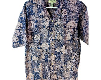 Cooke Street Mens Blue Pink Hawaiian Button Up Shirt Size XL Cotton Aloha Resort