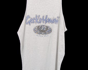 Gecko Surf Hawaii Gray Muscle Tank Top XL 90s Athletic Apparel Activewear Logo