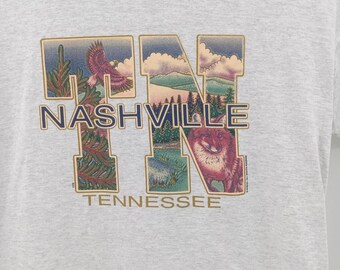 Camiseta vintage de los 90 de Nashville, Tennessee, mezcla de algodón gris, talla L