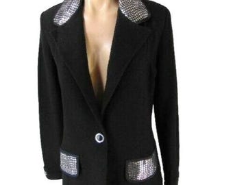 Steve Fabrikant Black Silver Trim Blazer P Petite S Deadstock Saks Fifth Vintage