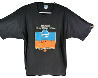 Vintage Royal Flying Doctor Service Black T Shirt XXL Alice Springs Australia Vabury