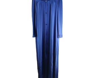 Vintage Shadowline Womens Button Up Blue Robe Size M Shawl Lace Collar Cottage