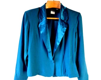 Vintage Satin Blazer - Women's Size 10, Floral Detail, Made in USA