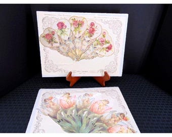 Biglietto d'auguri con ventaglio dei tempi passati, busta sigillata, ventaglio vittoriano, amore, cherubino, Inghilterra