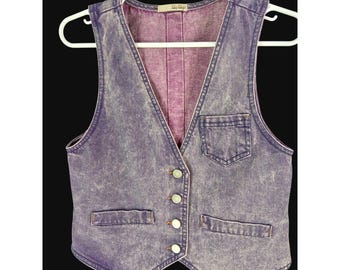 Vintage Y2K BeBop Acid Wash Denim Vest Womens Size M (Made in USA)