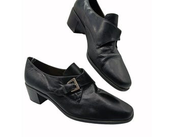 Scarpe con tacco a spillo nere vintage Hunt Club, taglia 10,5, quadrate e spesse, Corpcore