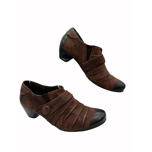 Gabor Comfort Brown Leather Pleated Low Boots Shootie Shoes UK 7 USA 9 Burnished