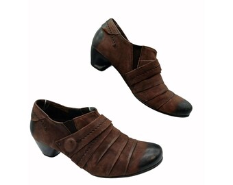 Gabor Comfort Brown Leather Pleated Low Boots Shootie Shoes UK 7 USA 9 Burnished