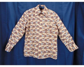 70s Roadster Print Shirt, 20s Theme Polyester, M