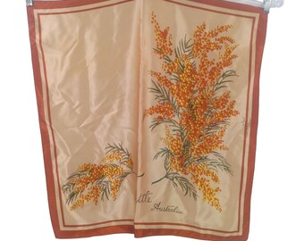 Vintage Australien Souvenir Square großer Schal Flechtblume signiert Neil AS IS