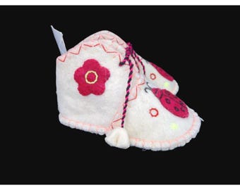 Vitaly Infant Baby Felted Wool Booties Shoes 4.5 5 Russia Ladybug Flower New