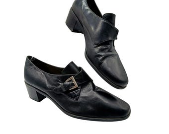 Vintage Hunt Club Womens Black Monk Strap Heels Shoes Size 10.5 Chunky JC Penney