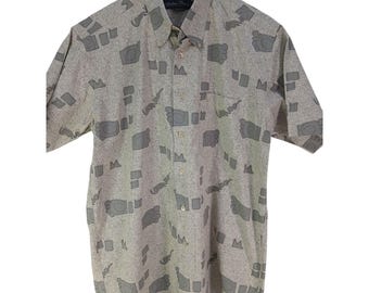 Vintage Andrew Brown Mens Short Sleeve Button Shirt Abstract Print Size L Logo