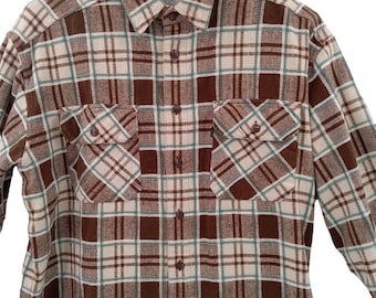 Vtg Mens Levis Brown Plaid Cotton Heavy Shirt 90s Shacket Pockets India Size L