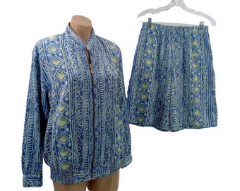 Vintage Lori of California Jacket Shorts Set M 10 Shoulder Pads Zip Front 80s