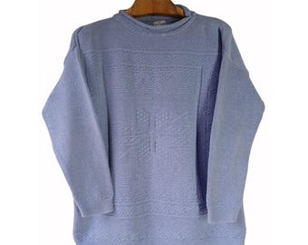 Basic Editions Vintage Light Blue Knit Pullover Sweater Snowflake Size L Cotton