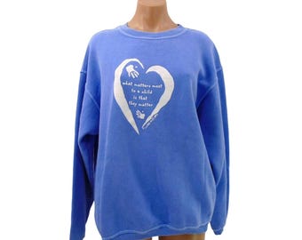 Vintage 90s Womens Blue Sweatshirt Size M Heart Graphic Teacher Children Grandma