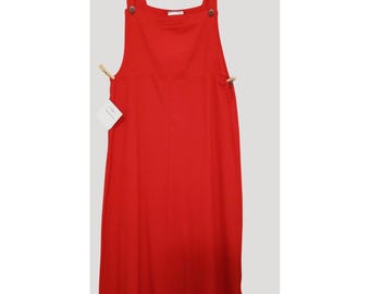 Vintage Maria Guadalajara Red Cotton Jumper Dress Size L Mexico Overalls NOS