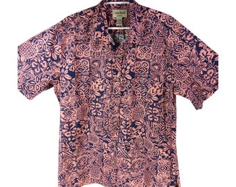 Vintage Cooke Street Mens Hawaiian Shirt XL Pink Navy 100% Cotton Aloha Tropical