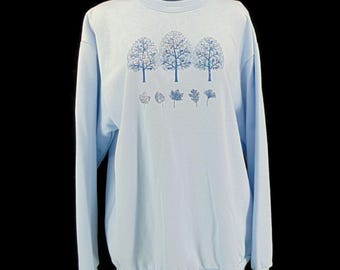 Morning Sun 90s Blue Womens Sweatshirt L Sequins Winter Trees Grandma Granny