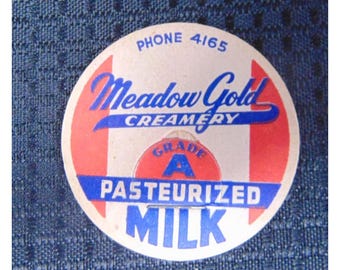 Latte pastorizzato vintage Meadow Gold Creamery, anni '40 e '50, tappo Pog