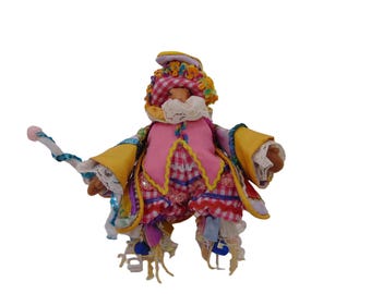 Wayne Kleski Patchwork Top Hat Rabbit Bunny Doll Plush Sequins Wand Lace Ribbon